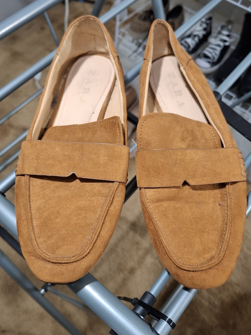 ZARA Tan Suede Penny Loafers Flats EU 37 US 6.5-7